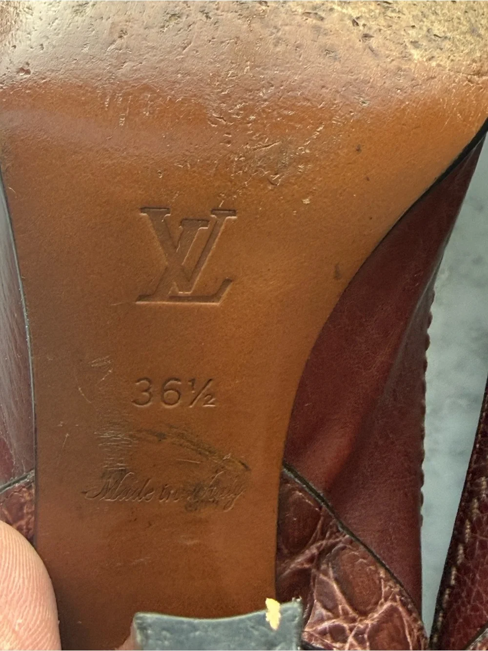 Louis Vuitton Burgundy Leather Slingback Heels with Gold Buckle